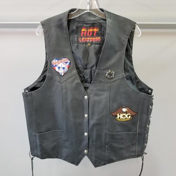 HOT LEATHER Black Motorcycle vest w/Extra patches - sz 2XL - Picture 1 of 9